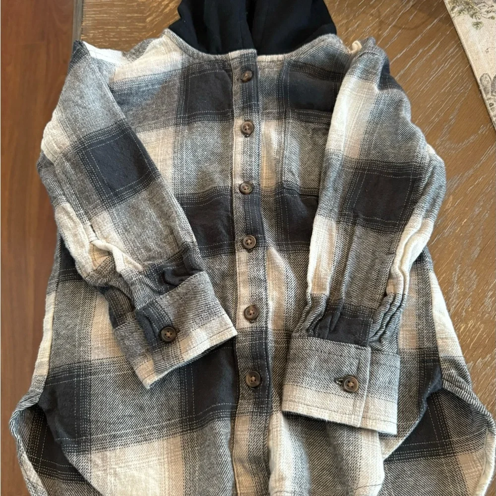 Old Navy Boys Plaid Hooded Flannel Shirt Jacket Shacket Size 5